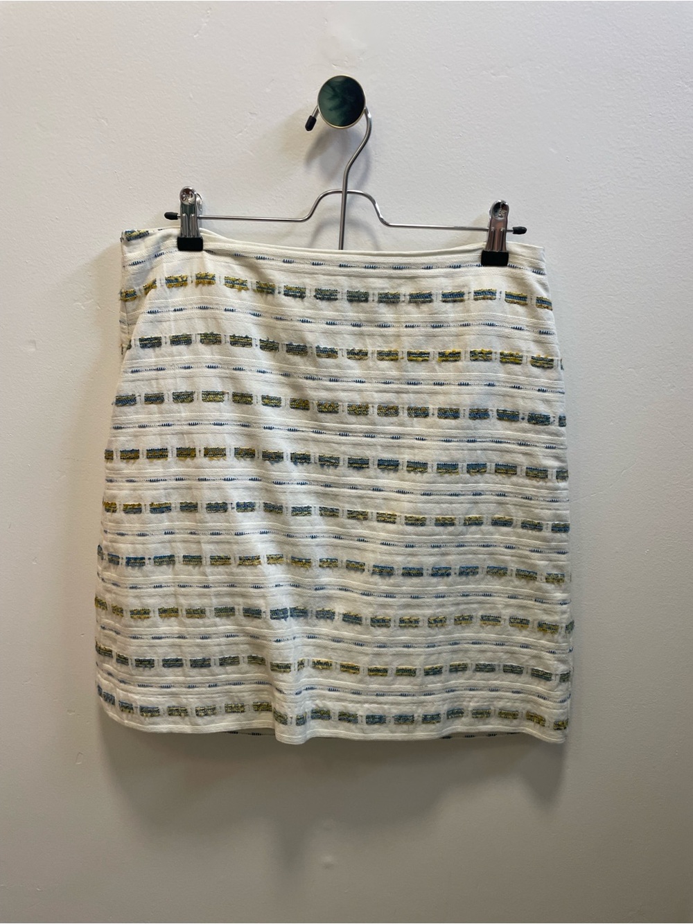 Loft Textured Stripe Mini Skirt in White with Green and Blue Accents